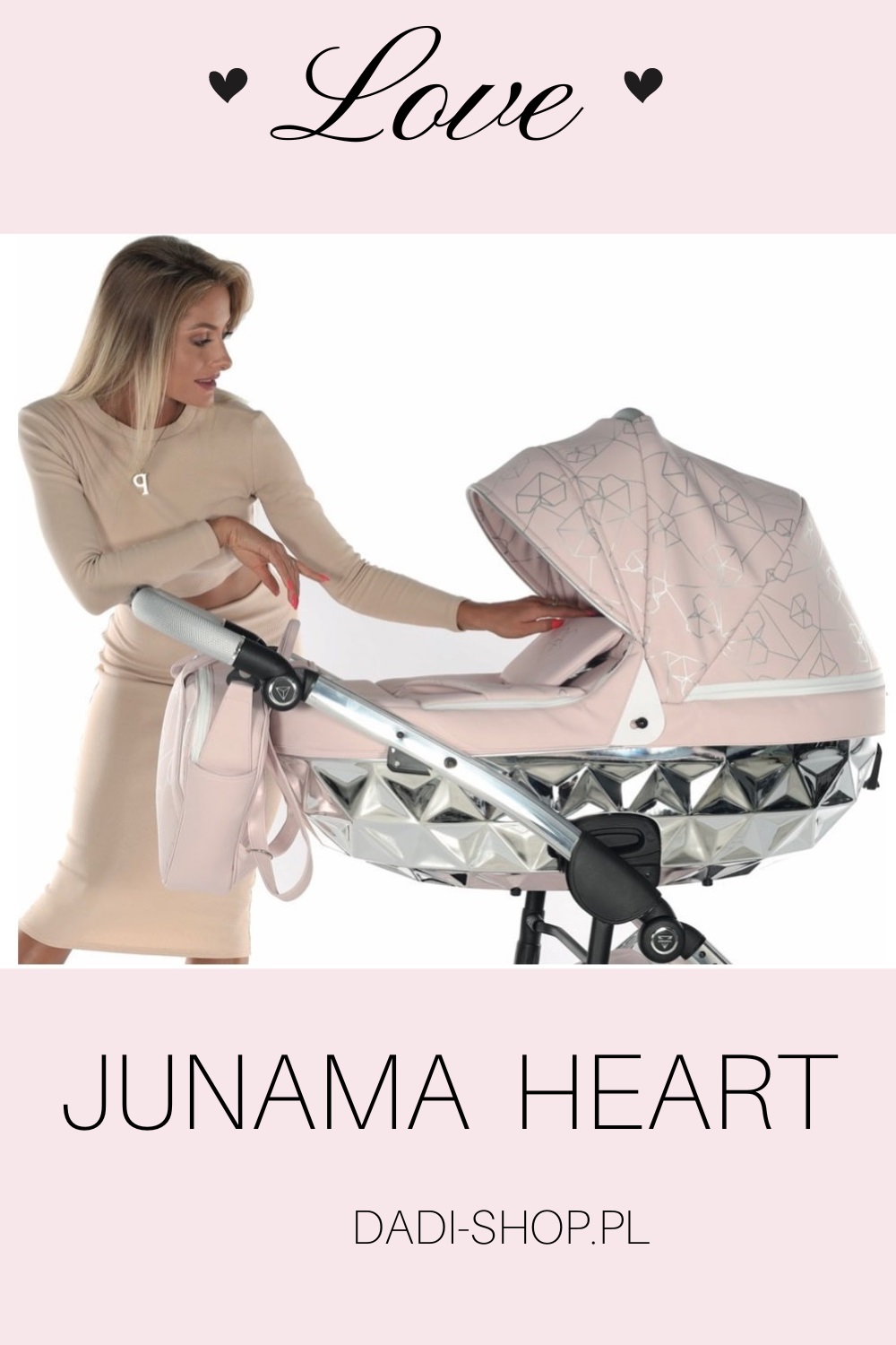 Junama Heart jasny róż Najlepsze wózki dziecięce dla dziewczynki modne dadi shop
